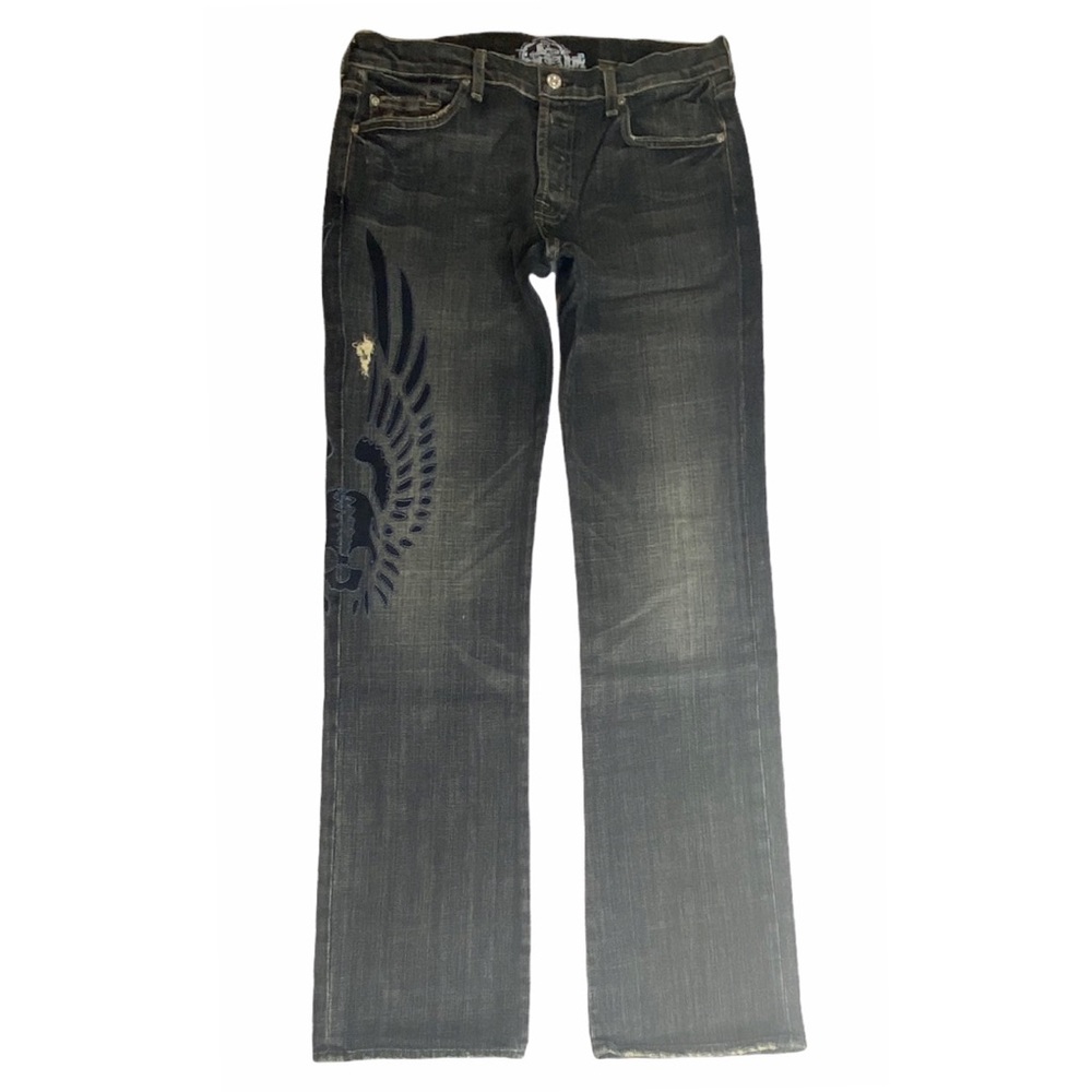 HTF: 7 For All Mankind® ☻︎ x Great China Wall Moto Skull Patch Standard Jeans ☻︎ - Picture 5 of 16